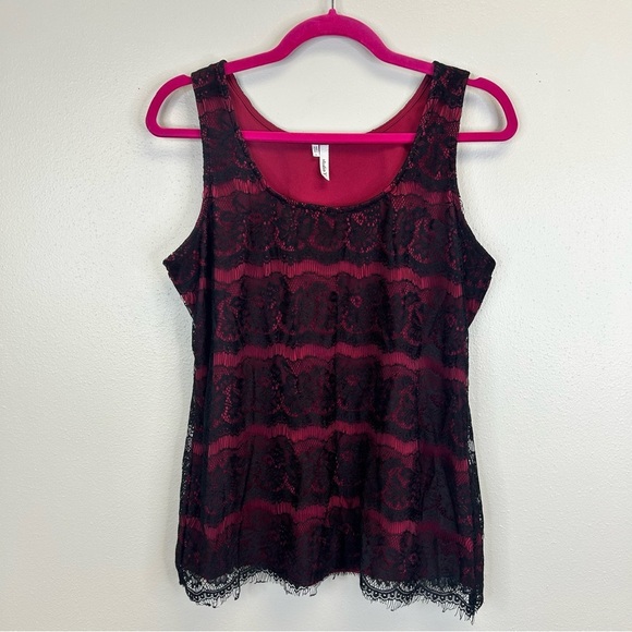 Studio Y Tops - Studio Y Black Red Lace Tank Top Womens L Goth Fairy Grunge Vampire Stretch